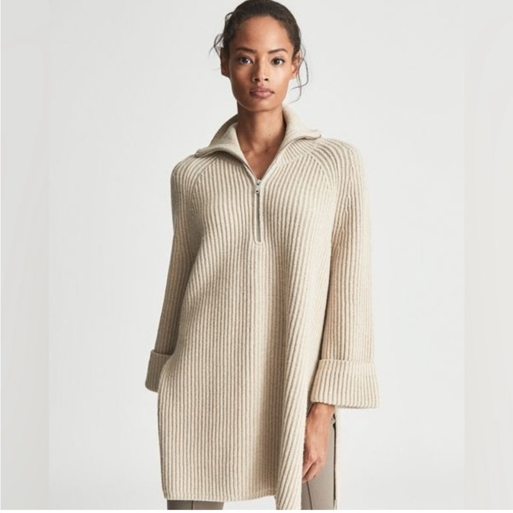 REISS Jean Zip Neck Tunic Wool Blend Sweater M